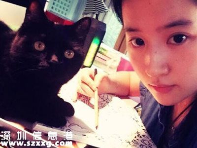 刘亦菲素颜画画黑猫抢镜 网友赞无滤镜真美颜