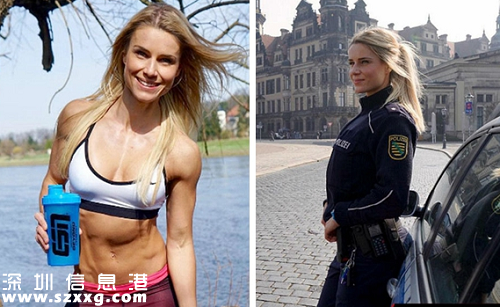 德国女警晒马甲线 每周健身5天成完美身姿