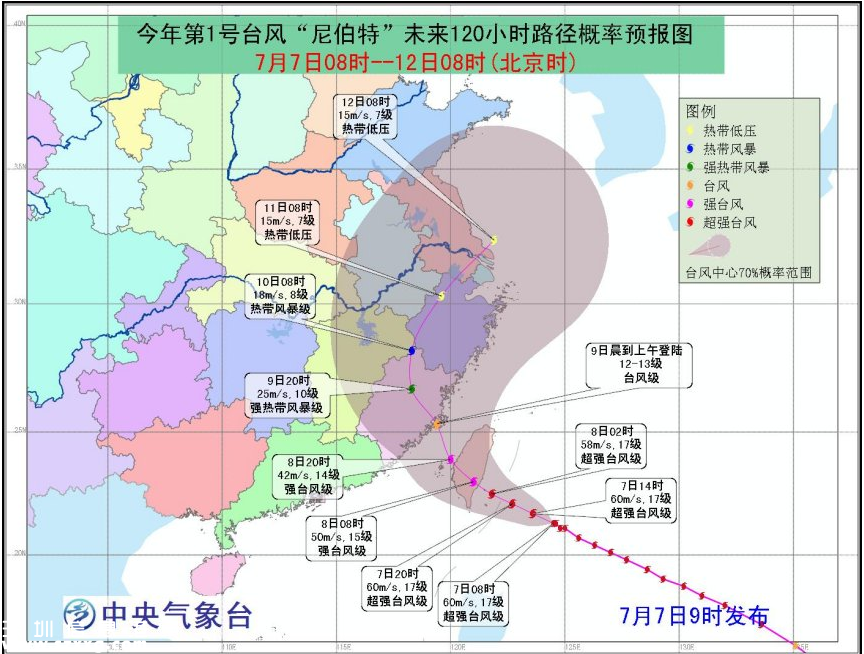 台风尼伯特8日登陆台湾 9日登陆福建(路径图)