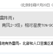 深圳天气（7.20）：阵雨或雷阵雨 气温27-33℃