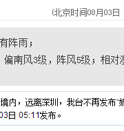 深圳天气（8.3）：阴天有阵雨 气温25-31℃