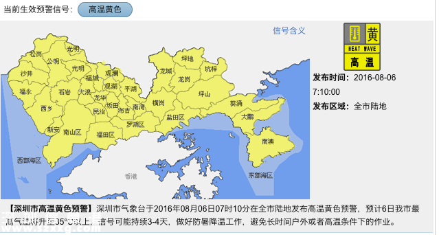 深圳天气（8.7）：天气酷热 气温28-34℃