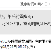 深圳天气（8.26）：午后雷阵雨 气温27-33℃