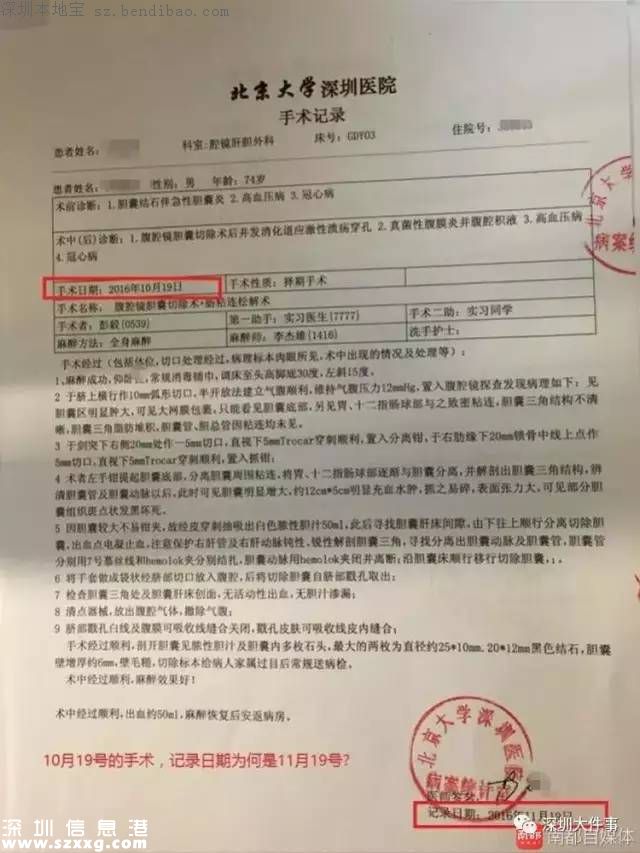 老人胆结石手术后死亡 家属质疑北大深圳医院篡改病历