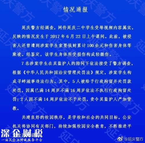 北京延庆二中学生受辱：7名学生涉案 5人被罚款