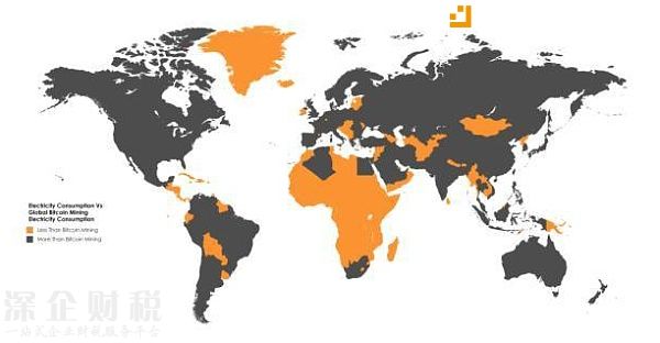 年用电量低于比特币挖矿耗电量国家分布图 图片来源：新浪